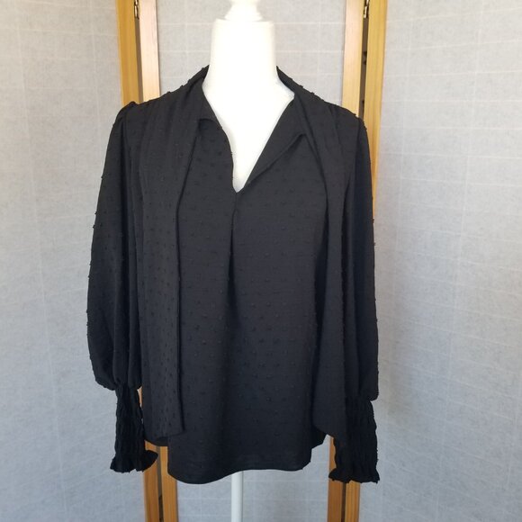 NEW Max Studio Black Neck P Bow Blouse Bishop Sleeves Size M $98 Retail - Picture 14 of 14
